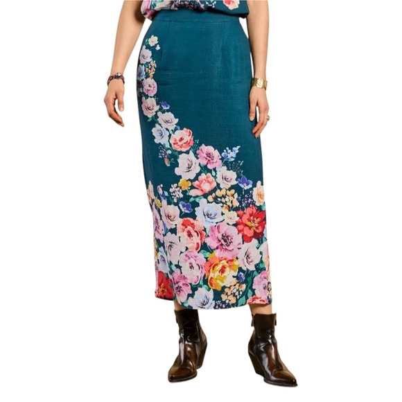 SUNDANCE CATALOG Graceful Verenia Women Size 6 Floral 100% Linen Maxi Boho Skirt - Picture 1 of 9